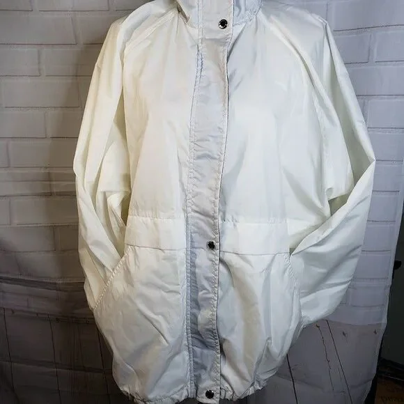 Vintage Unisex White Nylon Rain Jacket XL 2XL XXL Coat Zip & Snap Oversized - Picture 2 of 11